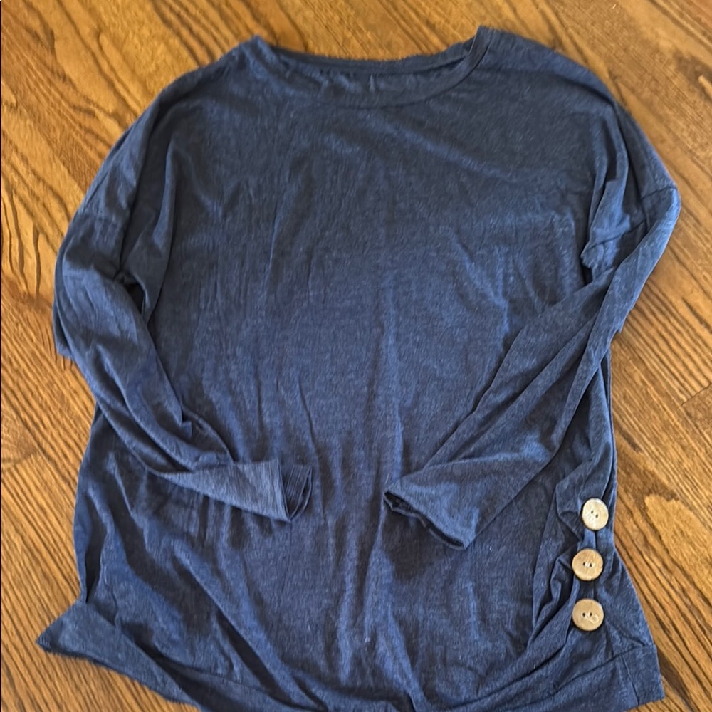 Blue Long Sleeve Top with Button Detail